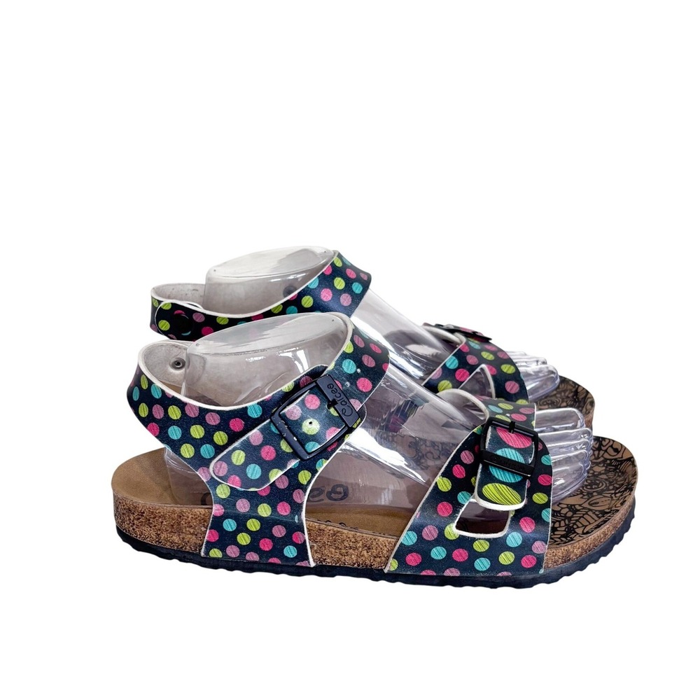 Calceo Womens Polka Dot Comfort Sandals 40 9.5 Boho Buckle Cork Footbed Granola